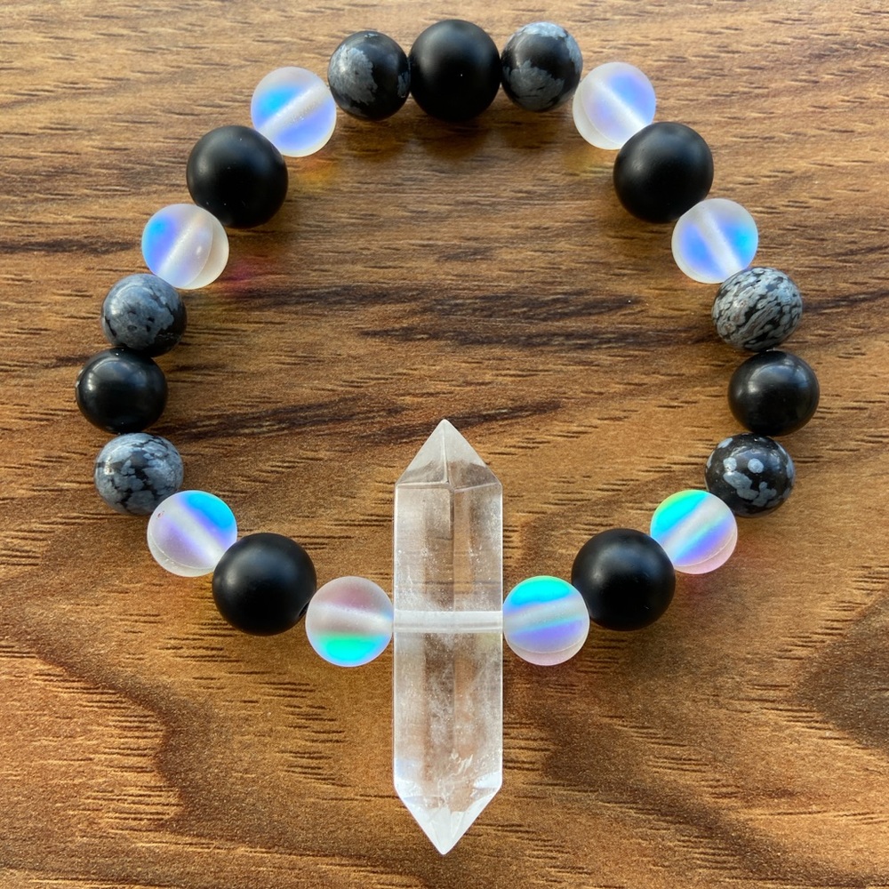 Genuine crystal quartz opalite obsidian bracelet - Picture 7 of 8